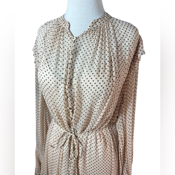 All Saints Lara Polka Dot High Low Long Sleeve Midi Dress With Slip - Picture 11 of 16